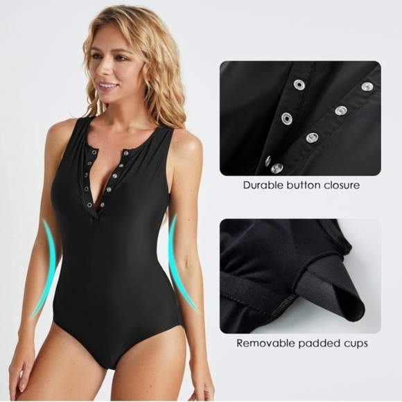BALEAF Button Up Full Back UPF 50 Swimsuits One Piece Long Torso Padded 40 / XL - Picture 3 of 9